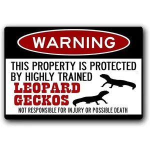 Leopard Geckos Sign,Funny Metal Signs,Leopard Gecko Gift,Gecko Accessories,Lizard Warning Sign,Pet Gift Aluminum Metal Sign 8 X 12 Inches