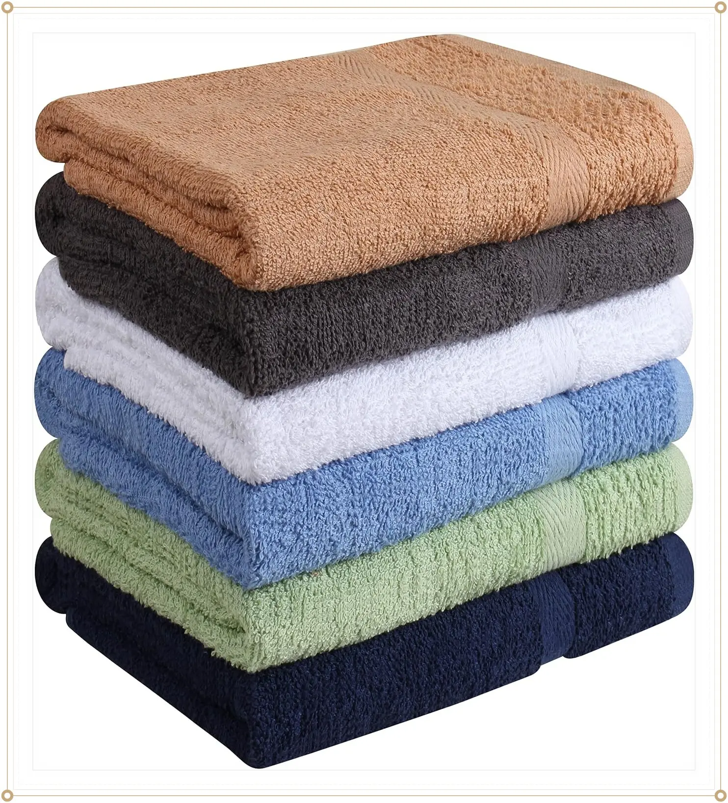 Towel and Linen Mart 100% Cotton 6 Pack Bath Towel Set, Quick Dry, Super Absorbent, Light Weight, Soft, (27 x 54 Pack of 6) Beige, White, Grey, Sky Blue, SAGE Green, NavyGift