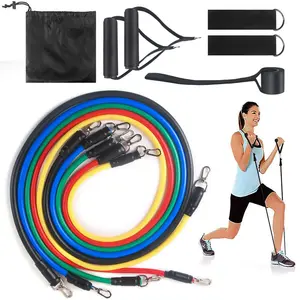 11-Piece Resistance Bands Set for Home Workout Full Body Fitness Kit with Handles Door Anchor Ankle Straps & Carry Bag Strength Training Gym Exercise Bands TPE Material 1.2m Length