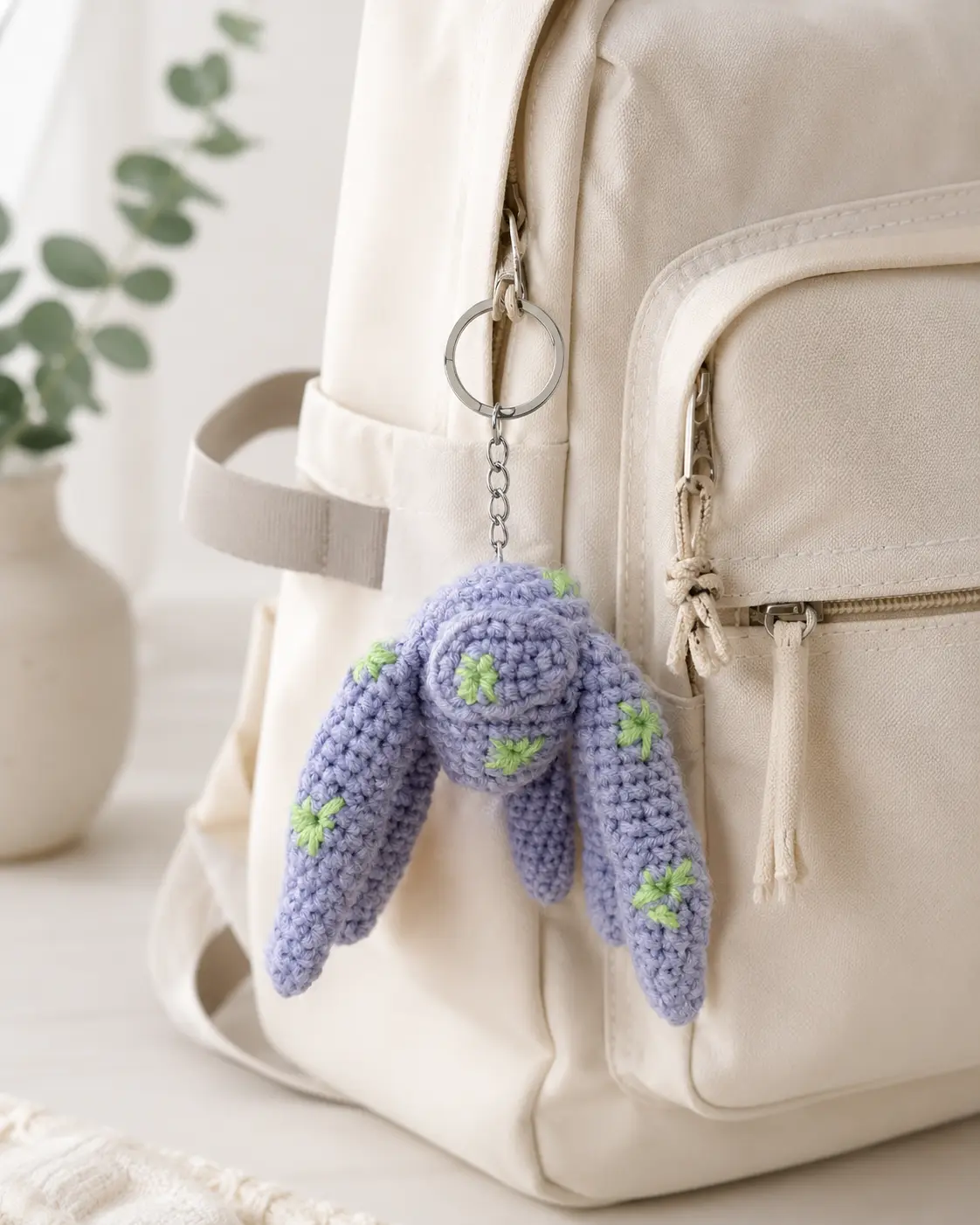 Handmade Rocky Crochet Keychain – Cute Floral Bag Charm, Soft Yarn Character Pendant for Backpack, Handbag, Purse, Keys & Everyday Accessories