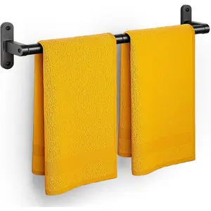 Towel Rack for Bathroom - 24" Rustproof Towel Holder, Sturdy Towel Bar Wall Mounted, Space-Saving Towel Hanger, Bathroom Accessories, Home Decor, Apparment Essentials, Black