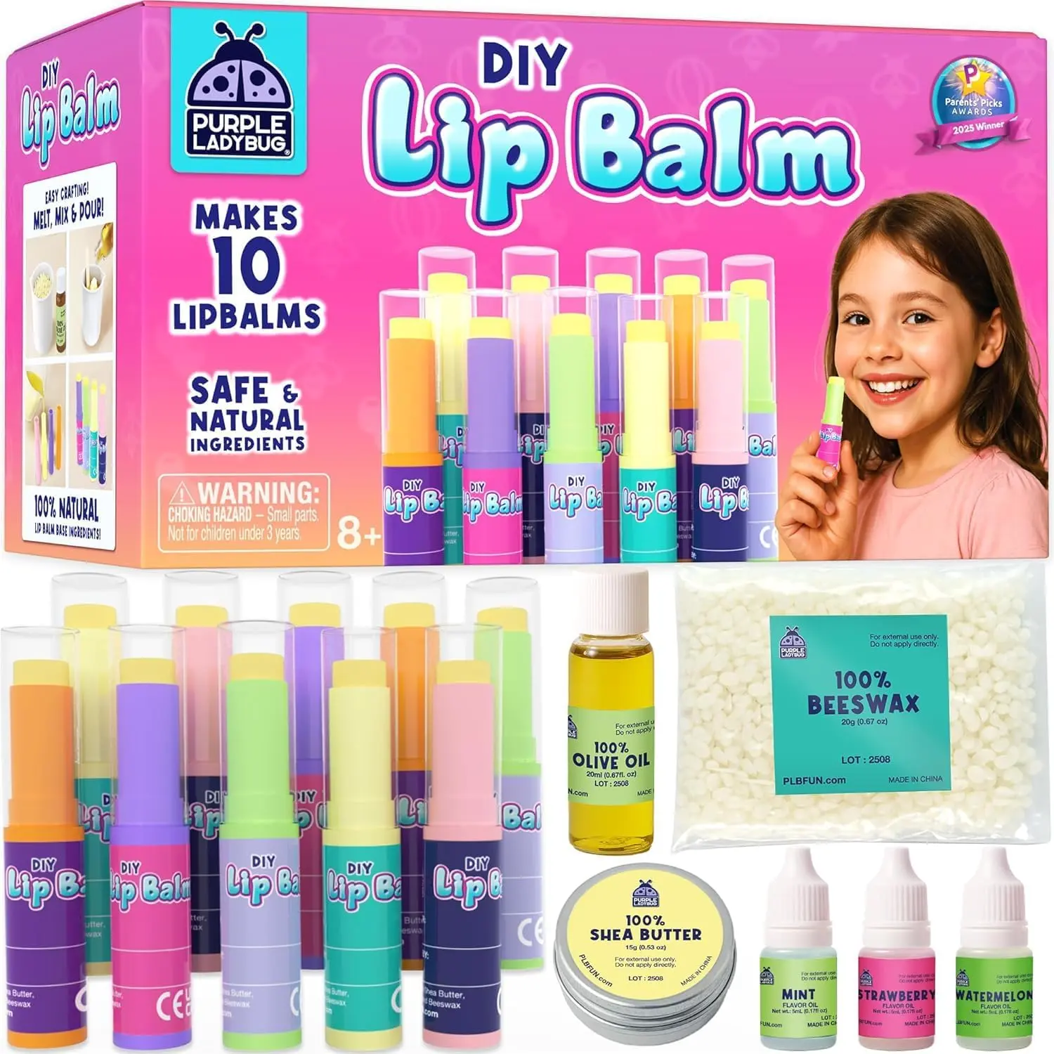 Purple Ladybug DIY Lip Balm Making Kit, Hands-On Creativity for Kids, Make 10 Lip Balms with 3 Fun Flavors, Screen-Free, Low-Mess, Everything You Need Included, A Gift They'll Love Creating!