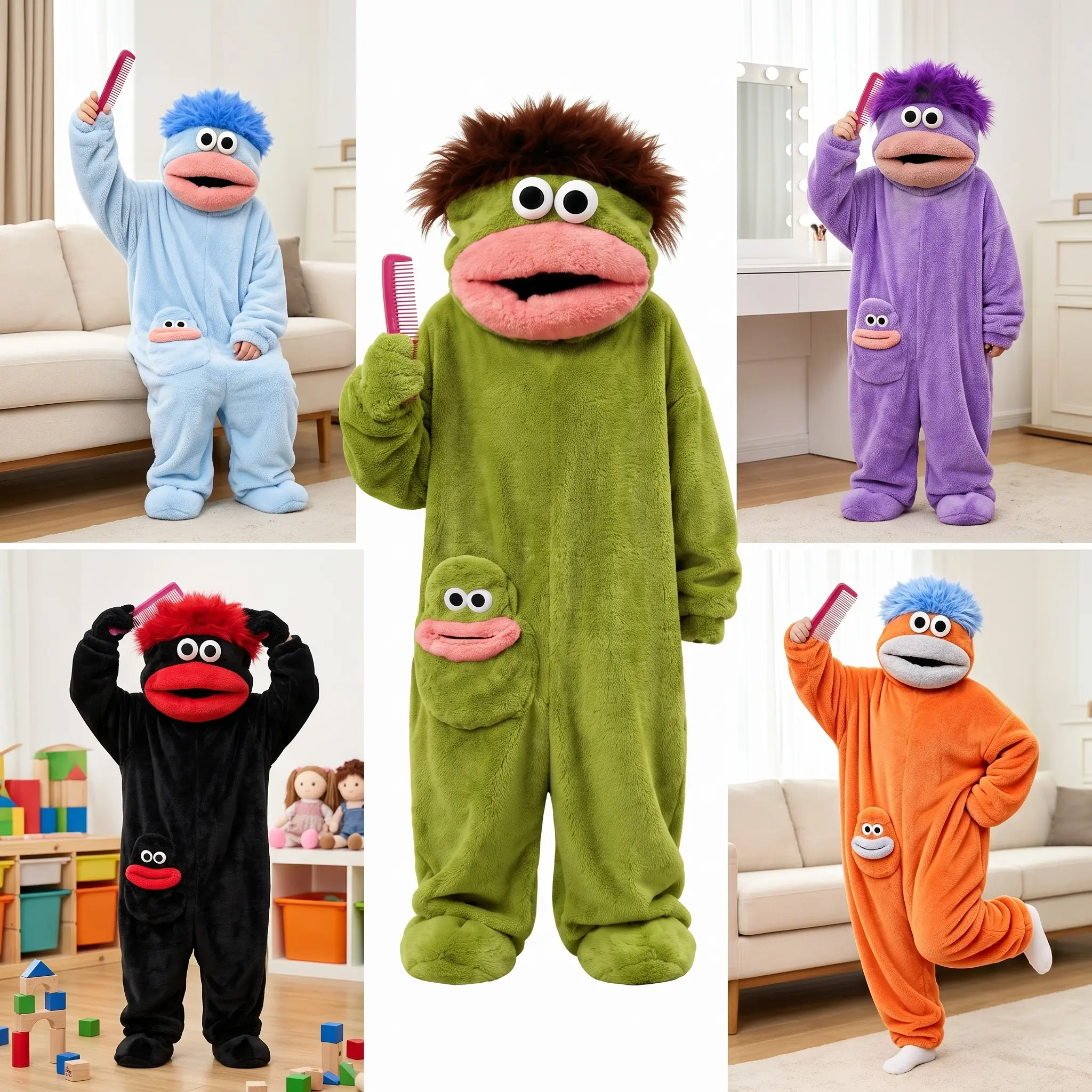 Soft Flannel Fleece Kigurumi Pajamas for Kids & Adults, Ugly Cute Big Mouth Monster Plush Animal Onesie Costume, Long Sleeve Loose Fit Hooded Jumpsuit Wearable Blanket with Pockets for Halloween Cosplay (No Shoes and Comb), Robe Fabric Loungewear Menswear