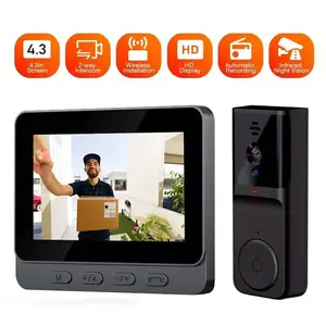 Smart Video Doorbell Camera, 4.3 Inch IPS Screen, Wireless Visible Doorbell Cam, Digital Intercom, Night Vision, Long Battery Life, No Subscription Needed, Home Security System