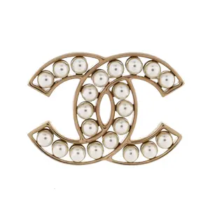 Pre-owned Chanel CC Brooch Metal with Faux Pearls by Rebag
