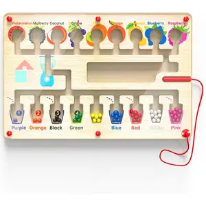 Magnetic Maze Board  Kids Age 3-5, Educational Wooden  All Toddlers 3 Busy Board, Preschool Learning Adventure, Fine Motor Skills, Fruits Colors Puzzle, Autism-Friendly Toy