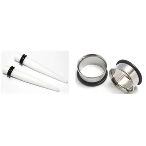 Pair of White Tapers and Steel Tunnels Ear Stretching Kit Gauges Plugs 12g 10g 8g 6g 4g 2g 0g 00g 1/2" 5/8" 1 Inch