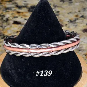 #139 Pure Copper SS 6 1/2" x 3/8" Cuff Bracelet Handmade Artisan Jewelry Unisex Gift Ready Hand-Woven with Natural Patina