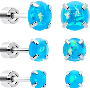 Blue Sythetic Opal Flat Back Stud Earrings - 3 Pairs Blue Sythetic Opal Flat Back Stud Earrings - 3 Pairs