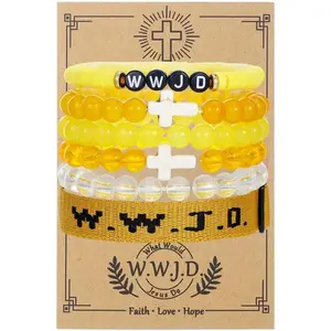 W.W.J.D.  Bracelets Set for Women Men Boho Clay Glass Beaded Stackable Stretch Bracelets What   Do Bracelet Christian Religious Faith