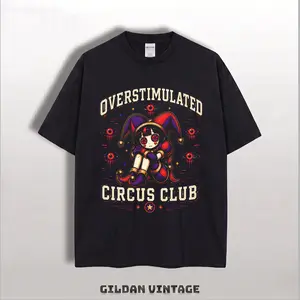 Pomni TADC Overstimulated Circus Club Shirt, Digital Circus Graphic Tee, Glitchcore Cartoon Merch, Unisex Casual Cotton Top