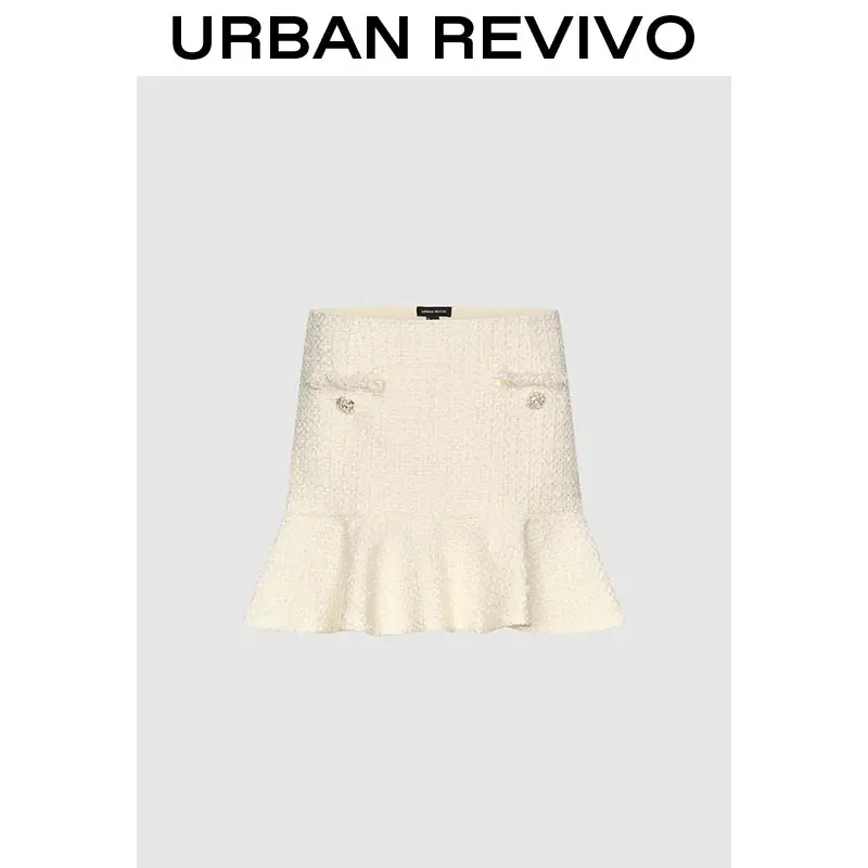 URBAN REVIVO Women's Elegant Tweed Fabric A-Line Mini Skirt - Chic 1-Piece Bottom with Casual Fitted Design for Trendy Everyday Outfits, Note: Do Not Dry Clean, Elegance