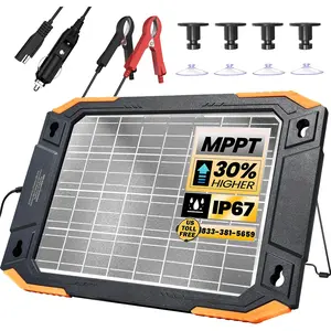 12V Solar  Charger, 13W  Dual Sided  Maintainer, IP67 MPPT Trickle Charger for , Trailer, Lawn Mower, Boat