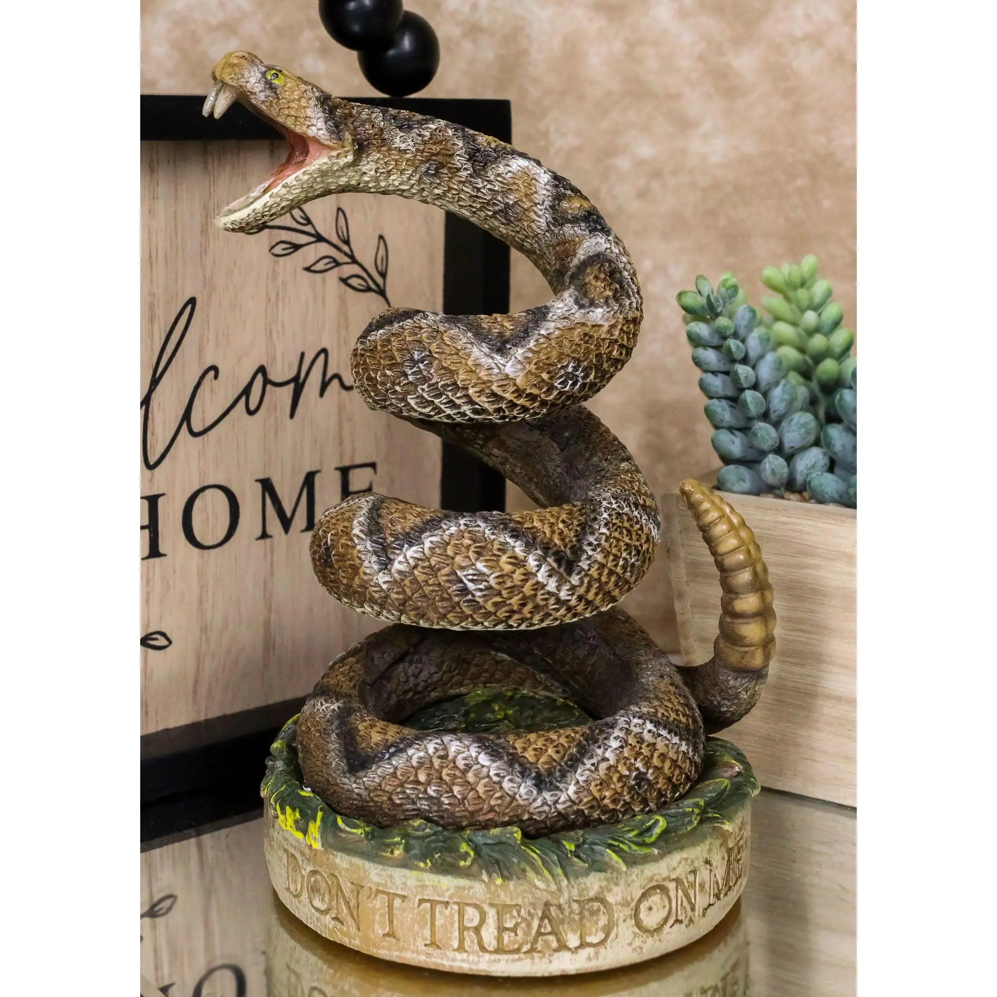Realistic Ferocious Attacking Diamondback Rattlesnake in Coiled Posture Figurine