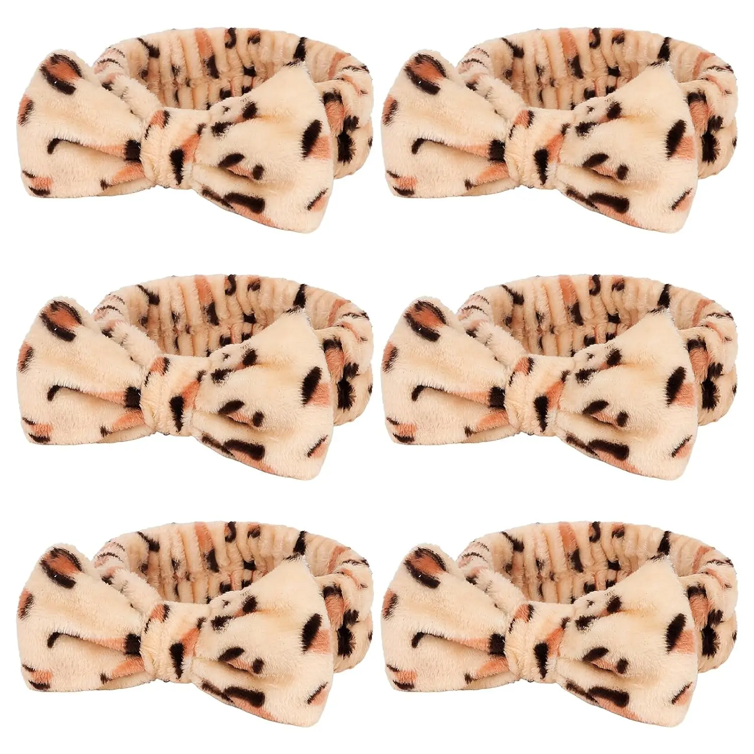 Halloween Fall Gift 8 Pack Leopard Spa Headbands - Soft Fleece Hair Bands for Face Washing, Makeup, Yoga & Skincare - Elastic Bow Design for Women & Girls