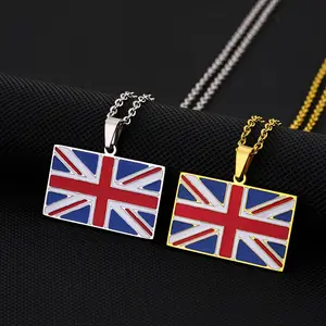 rectangular British pendant necklace men and women couples ethnic style stainless steel accessories