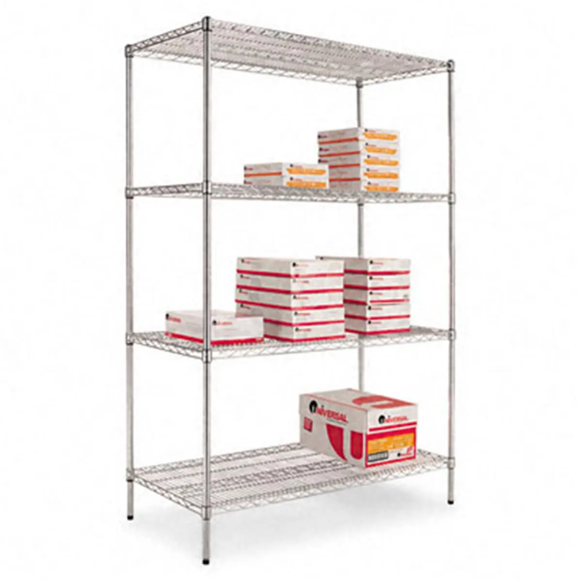 Alera SW504824SR Industrial Steel Frame Wire Shelving Rack Starter Kit - 4 Shelves, 48in W x 24in D x 72in H, Silver, Adjustable, Stackable, Expandable, Snap Assembly Garage Organization Storage, Assembles in Minutes, Four Shelves