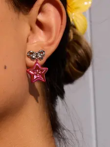 Ladies' Earrings  Star Bow Pink Spray-Painted Stainless Steel Waterproof and Anti-Allergy Jewelry  Sweet and Cool Y2k Fashionable and Energetic Girl Accessories