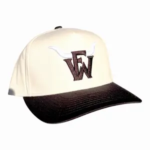 FW Molly Logo Puff Hat Cream & Black Full 3D Embroidery with Distinctive Horns Design