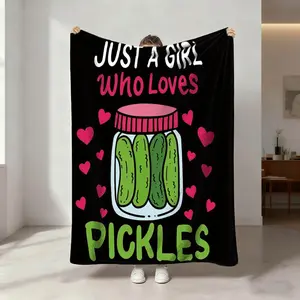 Funny Text and Pickle Pattern Flannel Blanket, Comfortable and Durable, All-Season Use, Bedroom Decor, Sofa Cover, Gift, Pet Mat