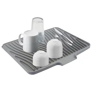 Silicone Dish Drying Mat, Dish Drying Mats with Built-in Drain, Dish Drainer Mat for Kitchen Counter, Easy Clean, BPA Free Silicone Mat 16x13in