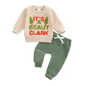 Canrulo Toddler Boy Christmas Outfit Long Sleeve Embroidery Letter Pullover Tops and Pants Set 2Pcs Infant Baby Winter Clothes