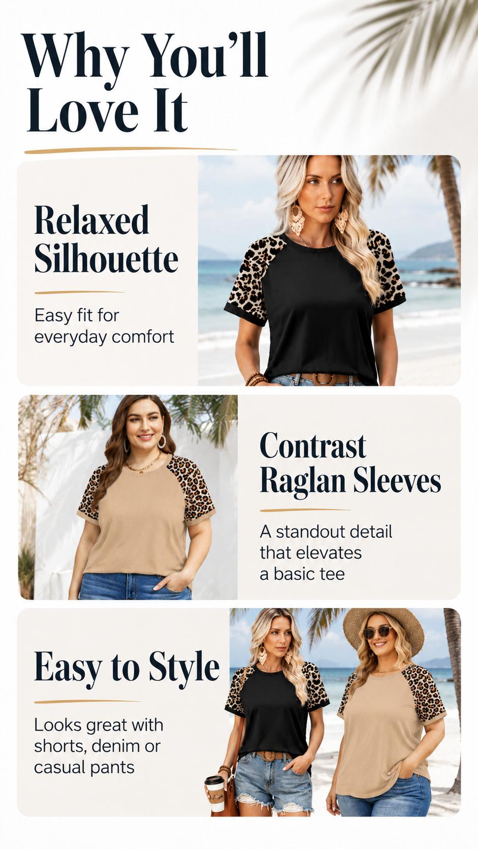 WIHOLL SwimWeek Women's Casual Polyester Colorblock Short-Sleeve Raglan Shirts, Summer-Spring Fashion Vacation Outfits