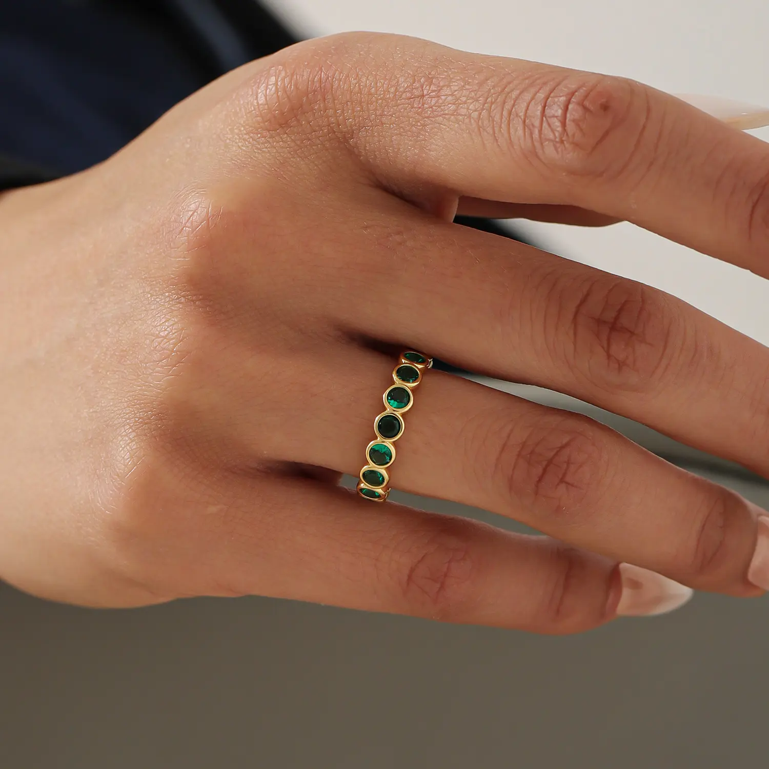 Emerald Ring Gift for Women - 18k Gold Plated with Green Stones - Elegant and Stylish Jewelry for Her Vintage jewelry Mother's Day Gifts  5-9 Size