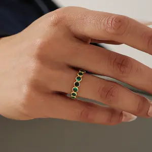 Emerald Ring Gift for Women - 18k Gold Plated with Green Stones - Elegant and Stylish Jewelry for Her Vintage jewelry Mother's Day Gifts  5-9 Size
