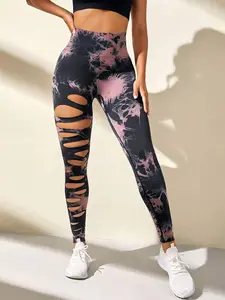 Black & Pink Tie Dye Ripped Legging