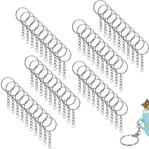 50PCS Bulk Keychain Rings Set, 1 Inch Split Key Rings with Chains, Open Jump Rings & Connectors, DIY Keychain Making Supplies