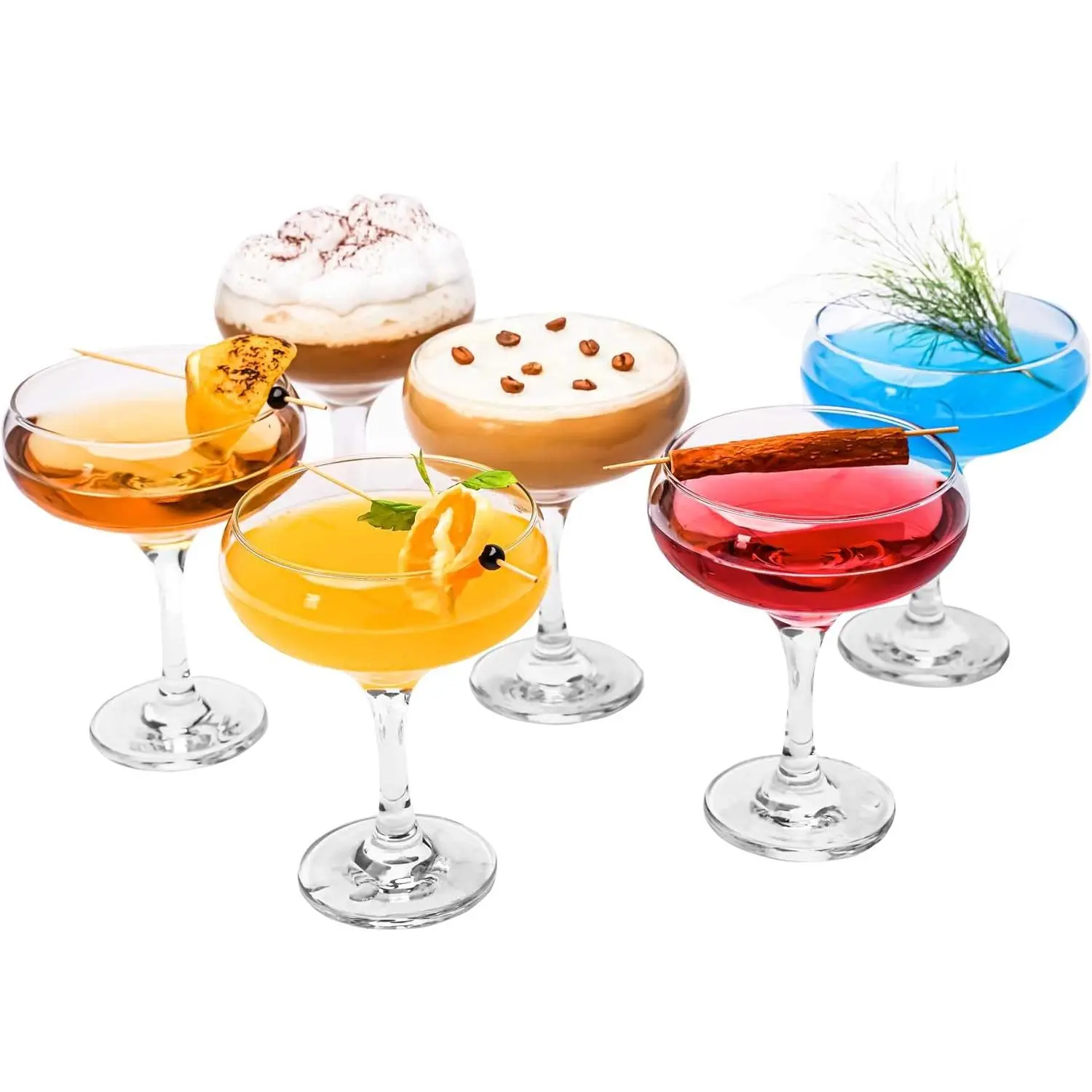 Champagne  Glasses Set of 6, egant Coupe  Glasses, Martini Glasses, Long Stem Glassware (6 Pcs (9oz/270ml))