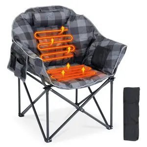 [Battery Not Included] Lilypelle XL Heated Camping Chair, Oversized Portable Folding Chair with 3 Heat Levels, Outdoor Heated Chair for Camping, Patio & Backyard