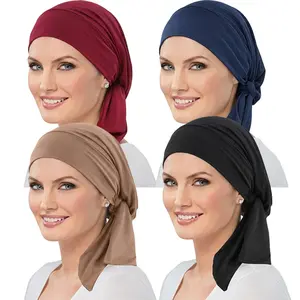 4pcs/set Elastic Band Headscarf Caps, Polyester Muslim Hijab Bonnet, Hair Protection Turban Hat for Women, Hijab Scarf summerwins