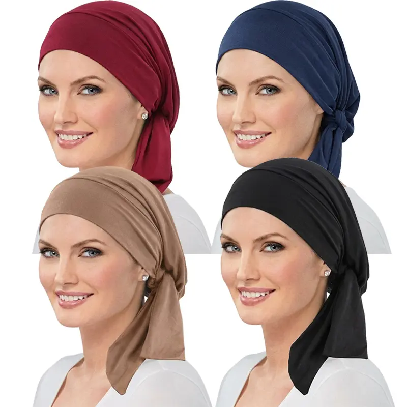 4pcs/set Elastic Band Headscarf Caps, Polyester Muslim Hijab Bonnet, Hair Protection Turban Hat for Women, Hijab Scarf summerwins