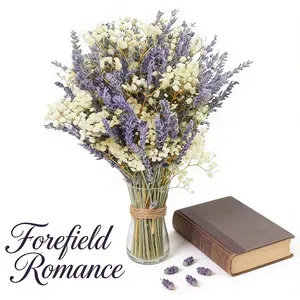2-Bundle Natural Dried Lavender & Baby's Breath Flower Bouquet, 16" Scented Lavender Stems, Gift-Ready Box for Home Decor, Wedding DIY Crafts, Long-Lasting Fragrance