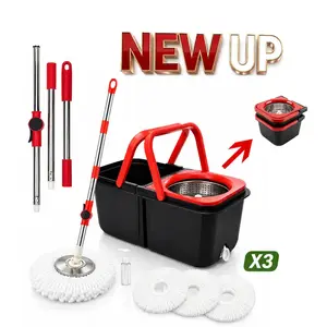 360° Spin Mop and Bucket with Wringer 3 High Absorbent Microfiber Washable Heads,separate dirty water system Spinning Mop and Bucket Set for All Types Floor Cleaning handle efficient cleaning supply