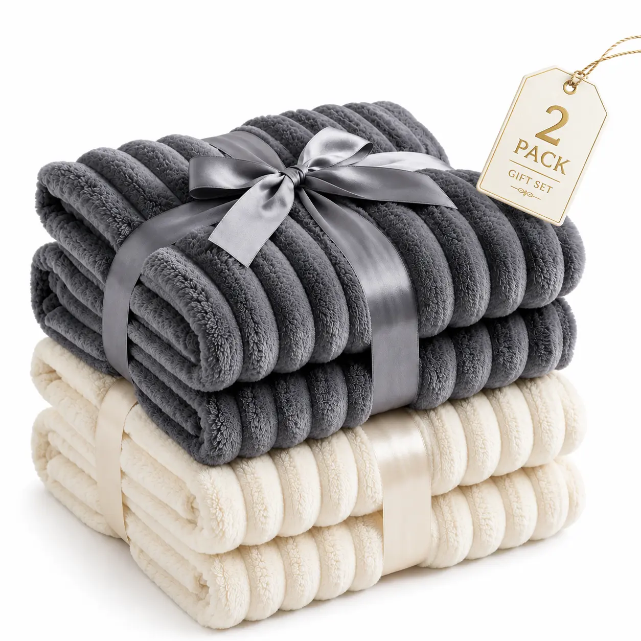 2-Pack Large Luxury Striped Fleece Blankets, Comfortable Flannel, Lightweight Breathable Decorative Covers, Blankets for Bed, High-Quality All-Season Camping & Sofa Covers, Ideal Gift for Home Decor
