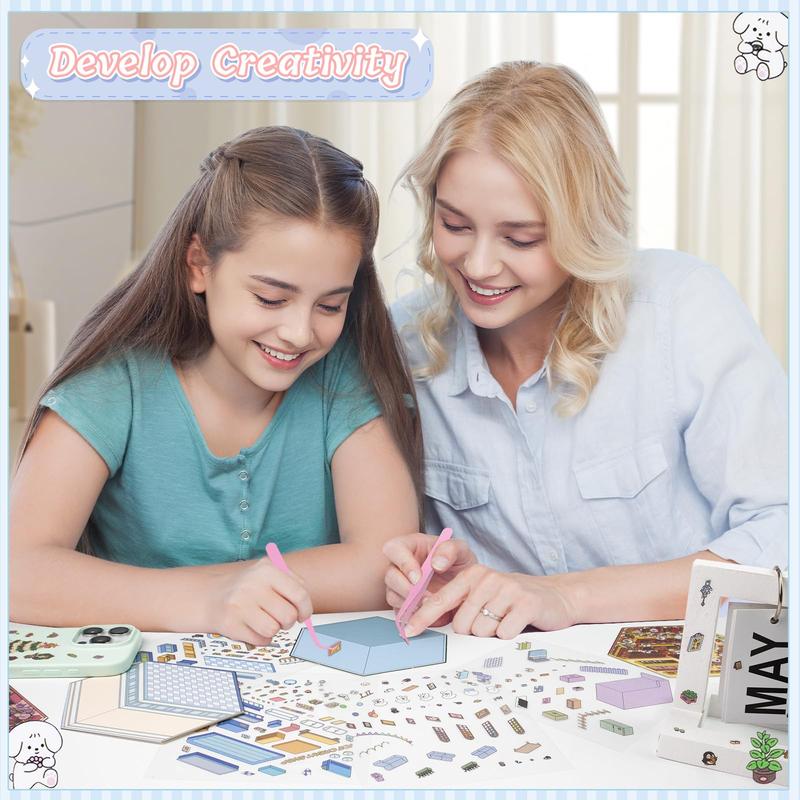 DIY 3D Sticker Scenes 6 Sets for Adults Kids, Make Your Own Mini Home/Store Scenes Stickers Animal Themes for Girls, Relieve Stress Pass The Time Craft Stickers for Journals Gifts Scrapbook Photo Album Scrapbooking