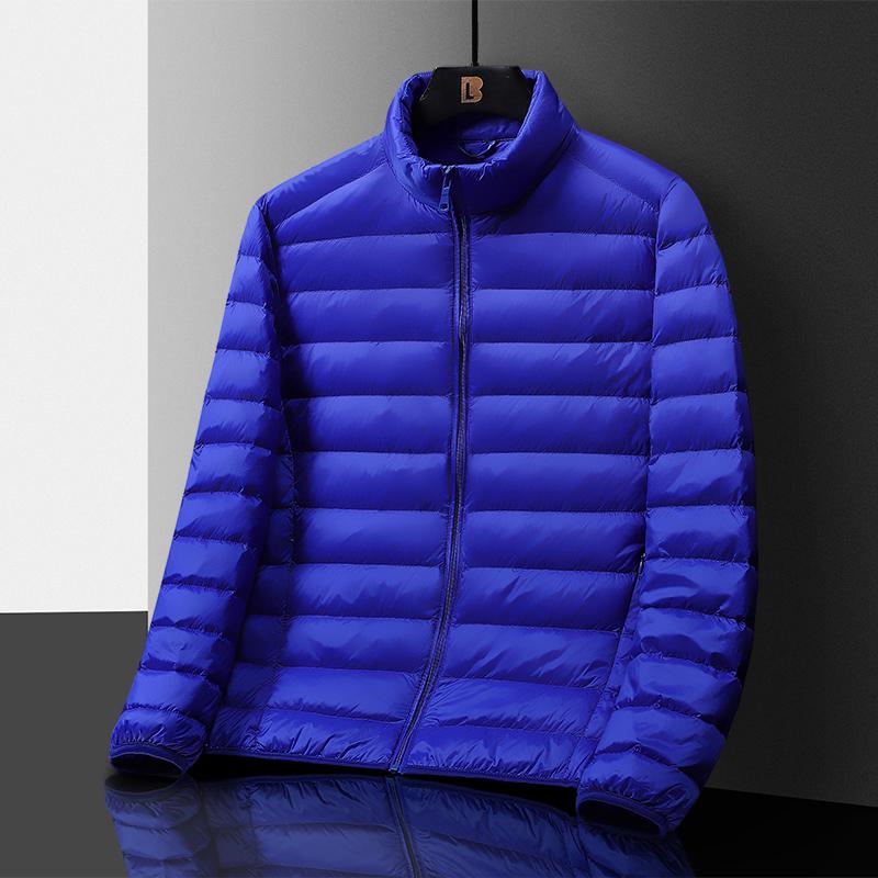 Men's Black Stand Collar Lightweight Puffer Jacket, Slim Packable Warm Winter Coat