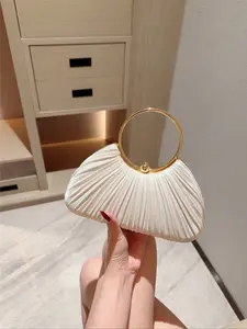 Women's Elegant Pleated Box-Shaped Party Clutch, Luxury Glitter Handbag, Charming Formal Dress Purse, Half Moon Purse, Perfect for Dates, Galas, Birthdays, Evenings, Elegant Fashion Handbag