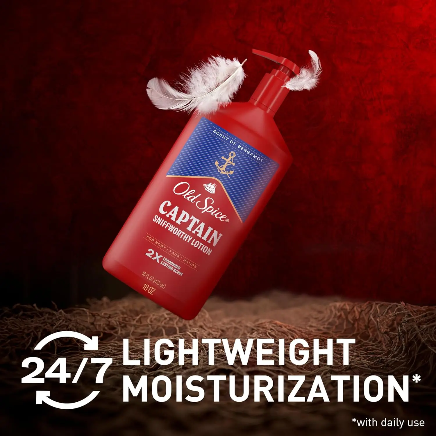 Old Spice Men's Hand, Face & Body Lotion - Captain Bergamot Scent, 16 oz, 24/7 Lightweight Moisture, Instant Absorption, For All Skin Types