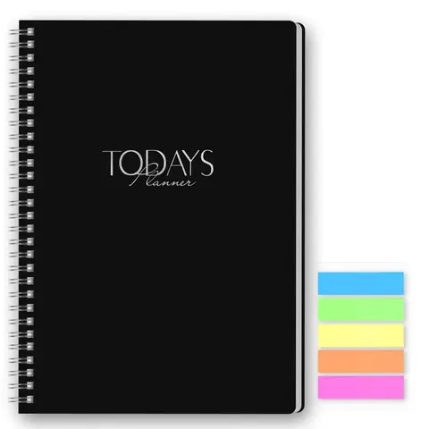 Daily Planner Book, Day Planner, Undated Timeline Schedule Notebook with To-Do List & Habit Tracker, Minimalist Coil-Bound Productivity Journal with Stickers
