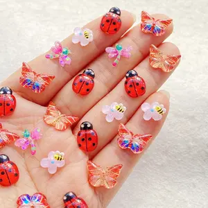 50 Mini Cartoon Insect Theme Nail Art Stickers, Beetle Butterfly Dragonfly Bee Ladybugs Resin Decals, DIY Wedding Scrapbook Crafts