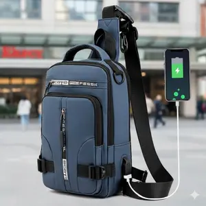Men's USB Charging Crossbody Bag Travel Essentials, Lightweight Waterproof Multi Compartment Anti Theft Pocket Quick Access Backpack Oxford Fabric Anti Tear Durable for Daily Commute Travel Business Casual Portable Electronic Storage with Detachable Strap