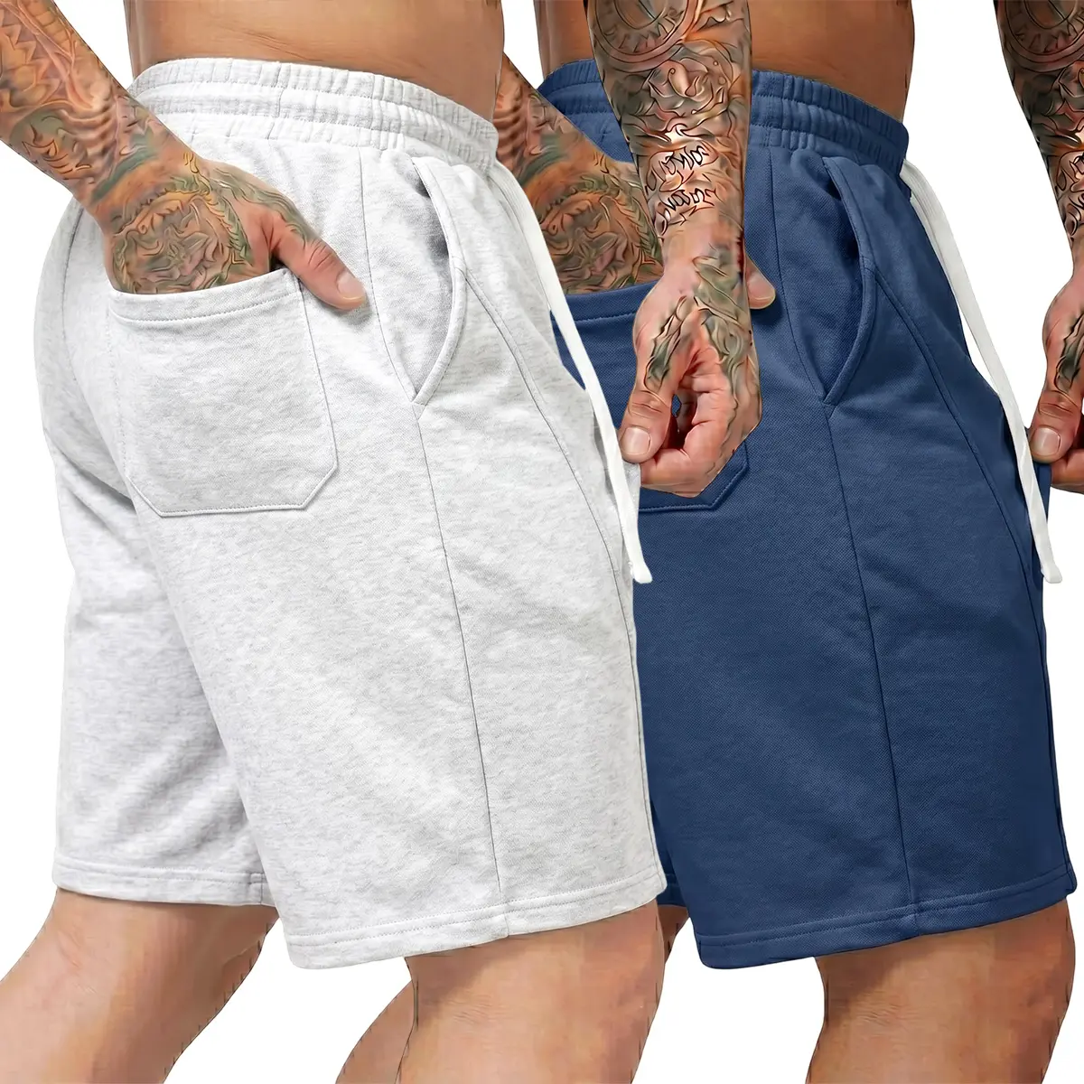 Unisex 5" Inseam Shorts, 50/50 Cotton Poly, Plain Colors (Black/Khaki/Navy), Straight Leg, Lightweight & Breathable, Pull-On Elastic Waist, No Drawstring – Breezy for Summer Chill