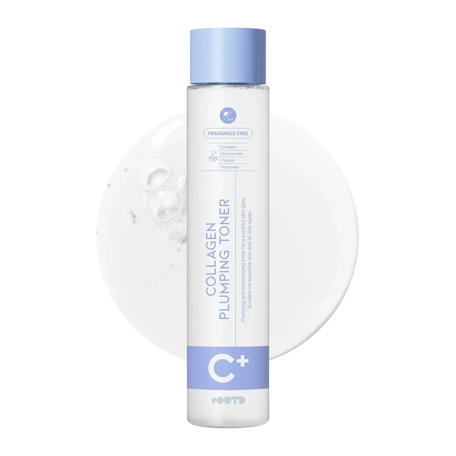 #OOTD Collagen Plumping Toner 250ml, Korean Hydrating Face Toner with Niacinamide, Collagen, Peptides and Rose Water for Soft, Plumper Looking Skin