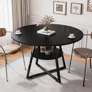 47" Round Dining Table for 4, Kitchen Dining Table with Storage, Wood Circle Dinner Table, Space Saving Dining Room Furniture for Kitchen, Living Room
