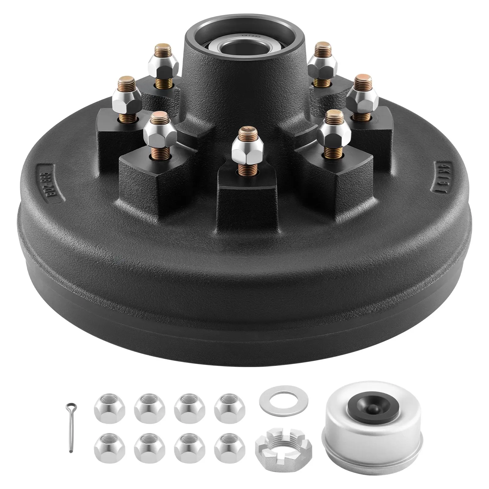 【Summerfinds】VEVOR Electric Trailer Brake Drum, 1 Pack, 8-Hole on 4-Inch Bolt Circle Brake Drum for 7000 lbs Trailer Axles, Long Service Life, Replacement of 12 Inch Brake Hub Drums Assembly for Trailers, RVs Vehicle