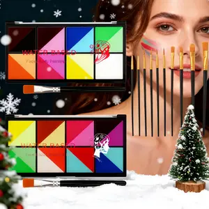 Christmas Fun Holiday Gift Water Soluble Face Paint Set with Brushes, Vibrant Colors, Easy to Clean, Suitable for DIY Body Art and Parties